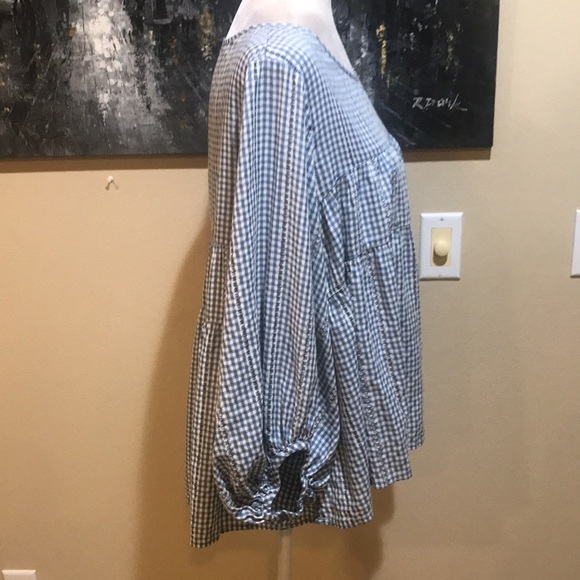 MAX Studio Blue and White Cropped Puffed Sleeved Oversized Peasant Top-M - Picture 4 of 13